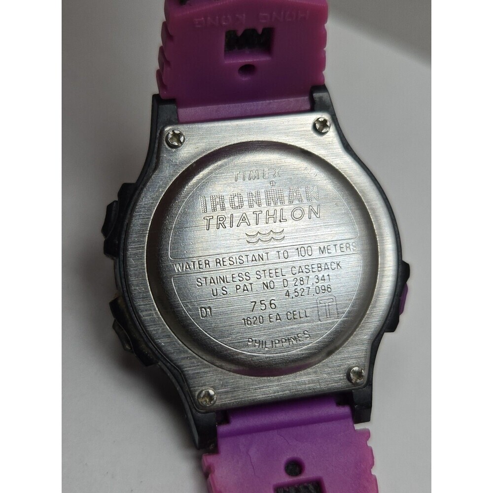 Vintage 1996 Timex Ironman Triathlon 50 Lap Purple Digital Watch New Battery - Picture 10 of 11